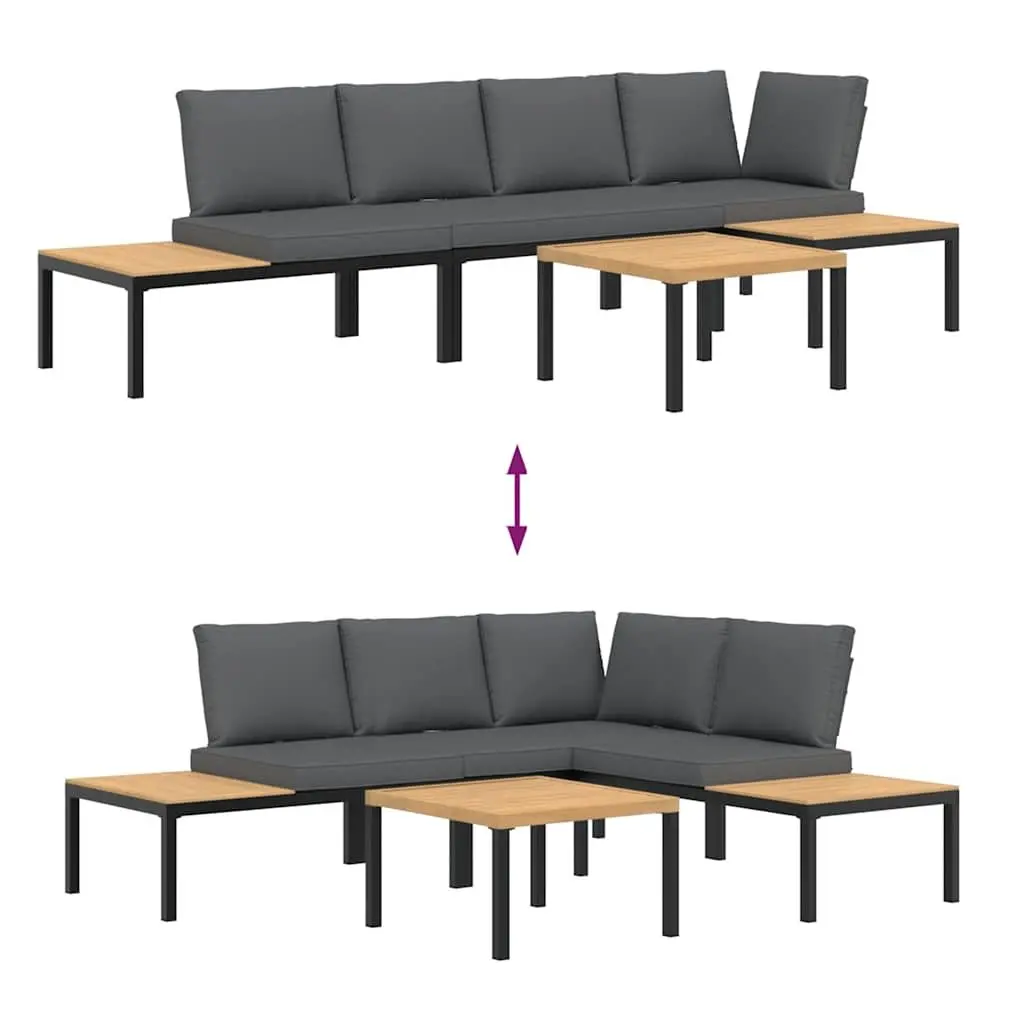 4 Piece Outdoor Garden Sofa Set Modular Cushions Black Aluminium Patio Furniture