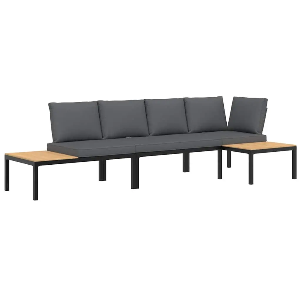 3 Piece Outdoor Garden Sofa Set Modular Cushions Side Table Black