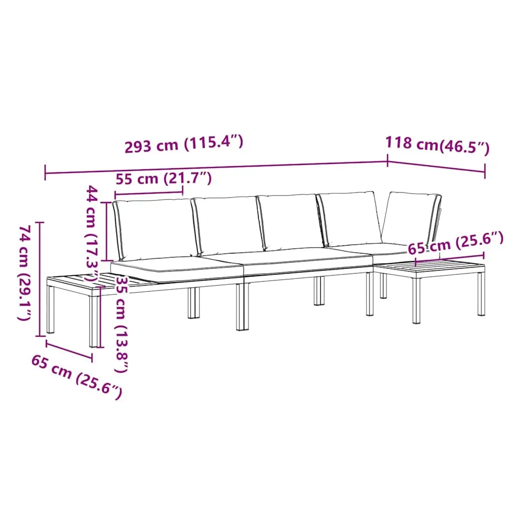 3 Piece Outdoor Garden Sofa Set Modular Cushions Side Table Black