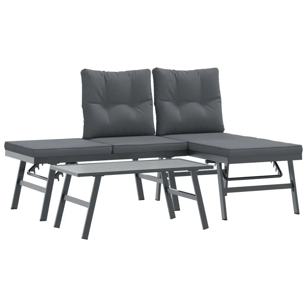 3 Piece Garden Bench Set Adjustable Lounger Outdoor Patio Furniture Black