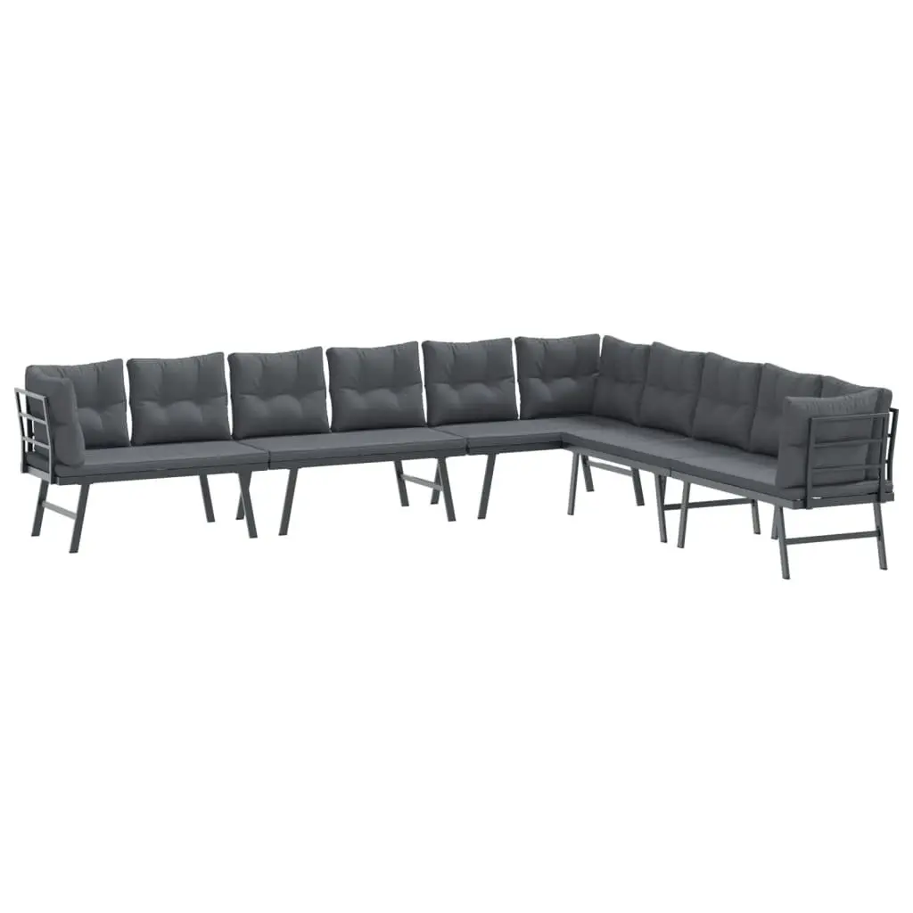 Garden Benches Set 4 Piece Cushioned Patio Seating Black Steel Frame