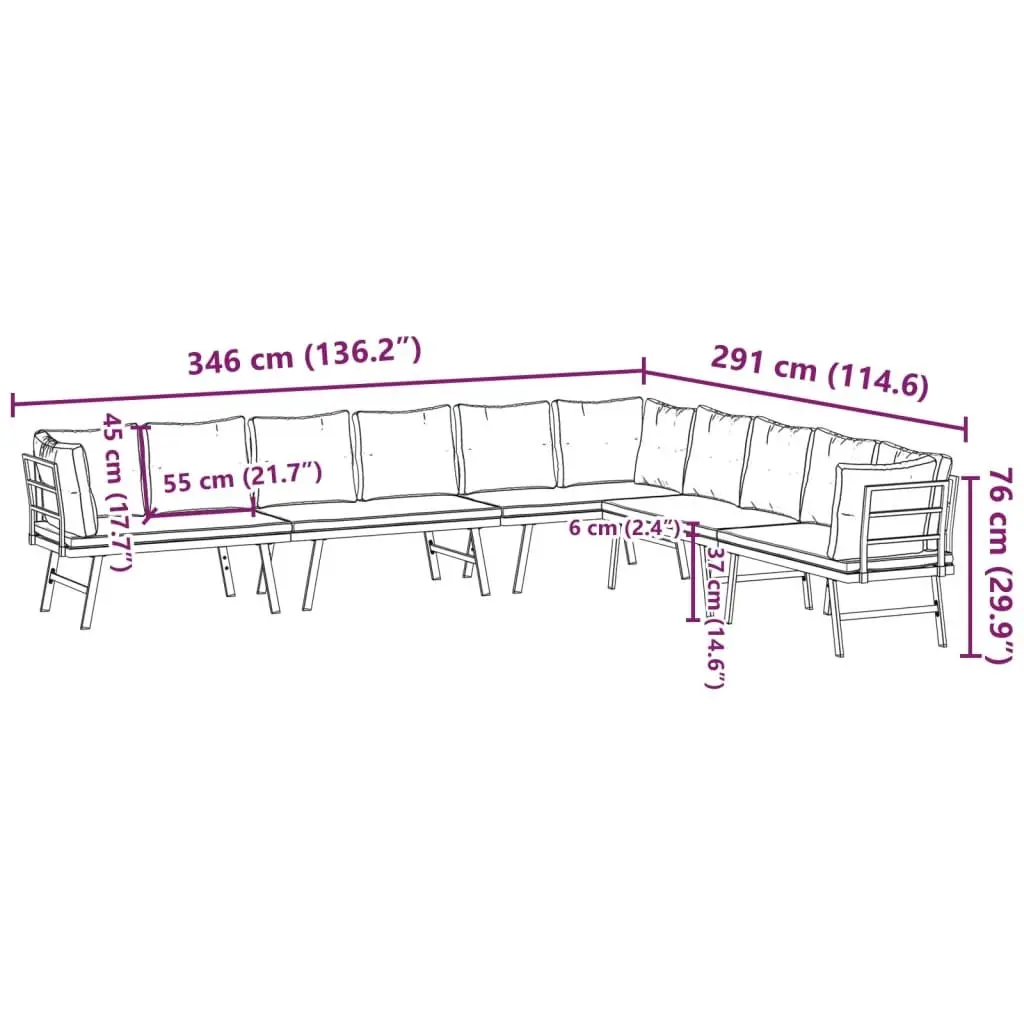 Garden Benches Set 4 Piece Cushioned Patio Seating Black Steel Frame