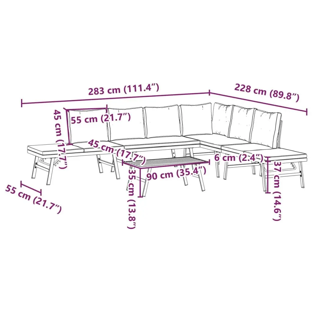 Garden Bench Set 5 Piece Outdoor Furniture Patio Seating Cushions Black