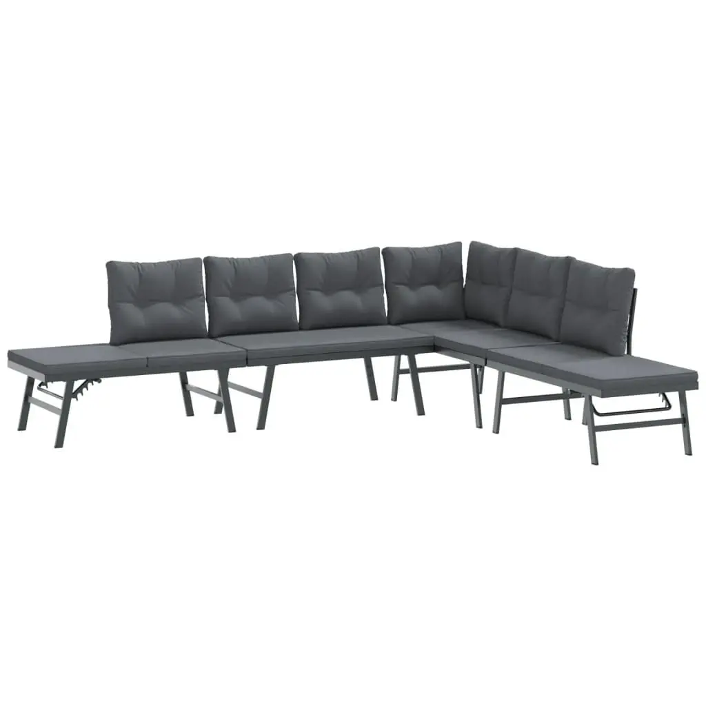 Garden Bench Set 4 Piece Outdoor Furniture Cushioned Black Steel Frame