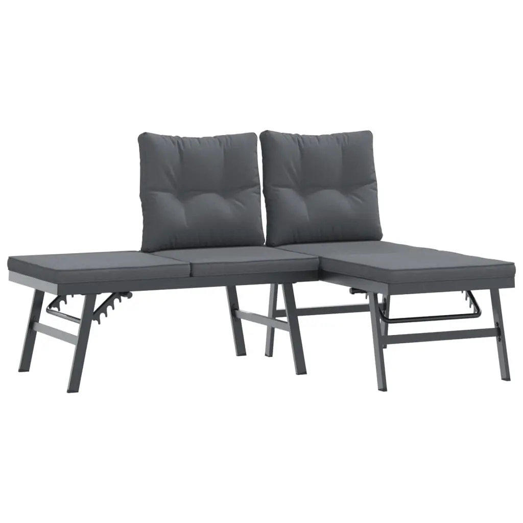 Garden Bench Set 4 Piece Outdoor Furniture Cushioned Black Steel Frame
