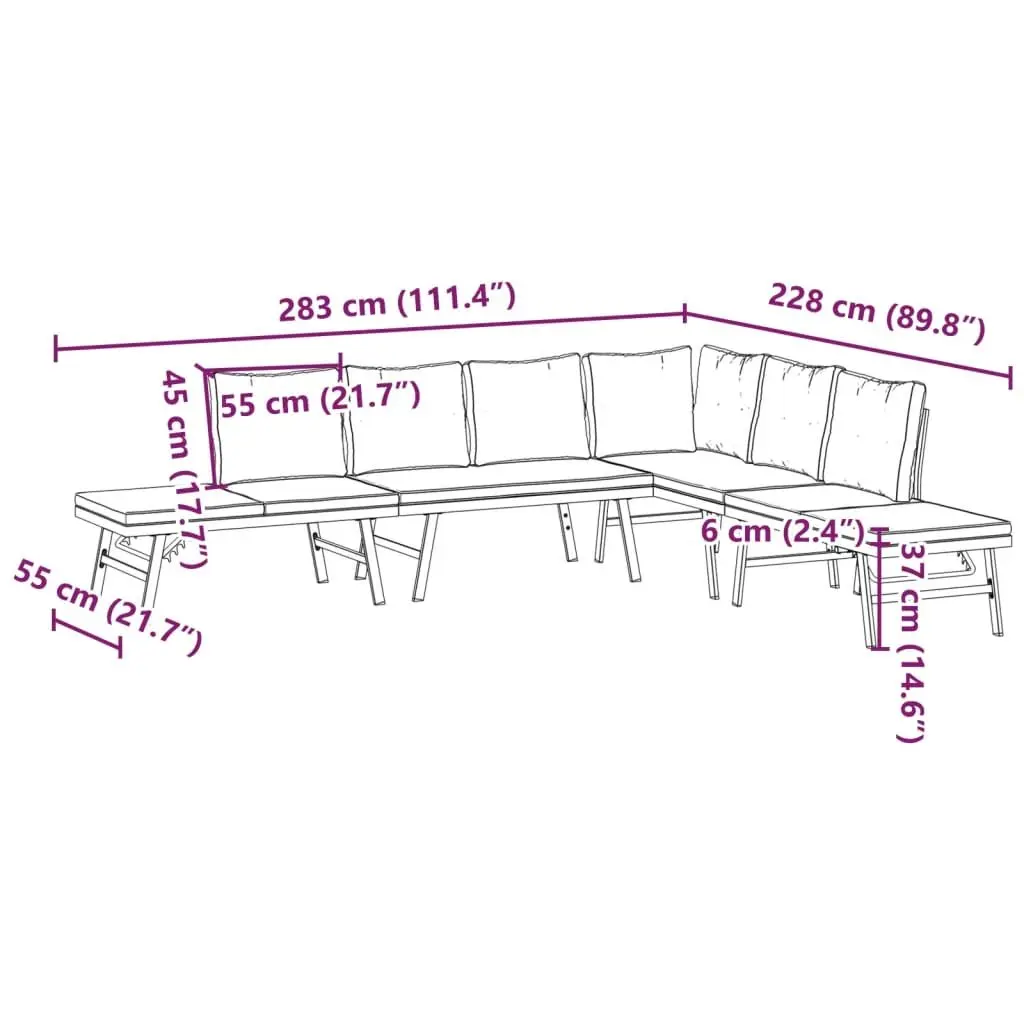 Garden Bench Set 4 Piece Outdoor Furniture Cushioned Black Steel Frame