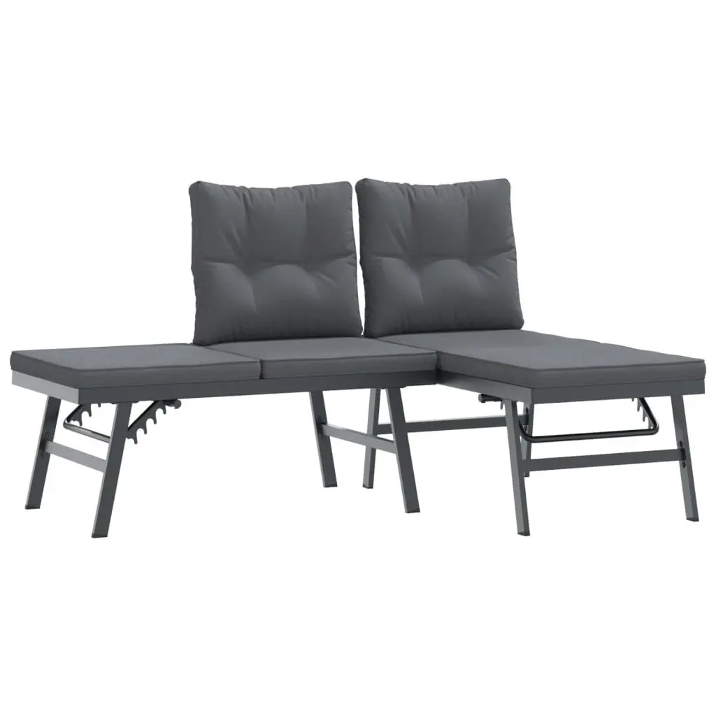 Garden Bench Set with Cushions Adjustable Lounger Function Outdoor Black 7 Pieces