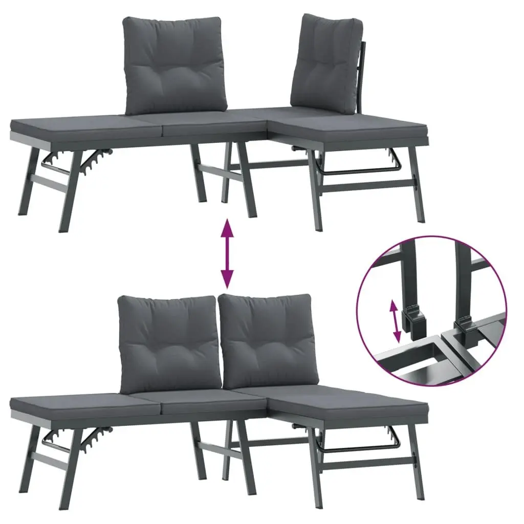 Garden Bench Set with Cushions Adjustable Lounger Function Outdoor Black 7 Pieces
