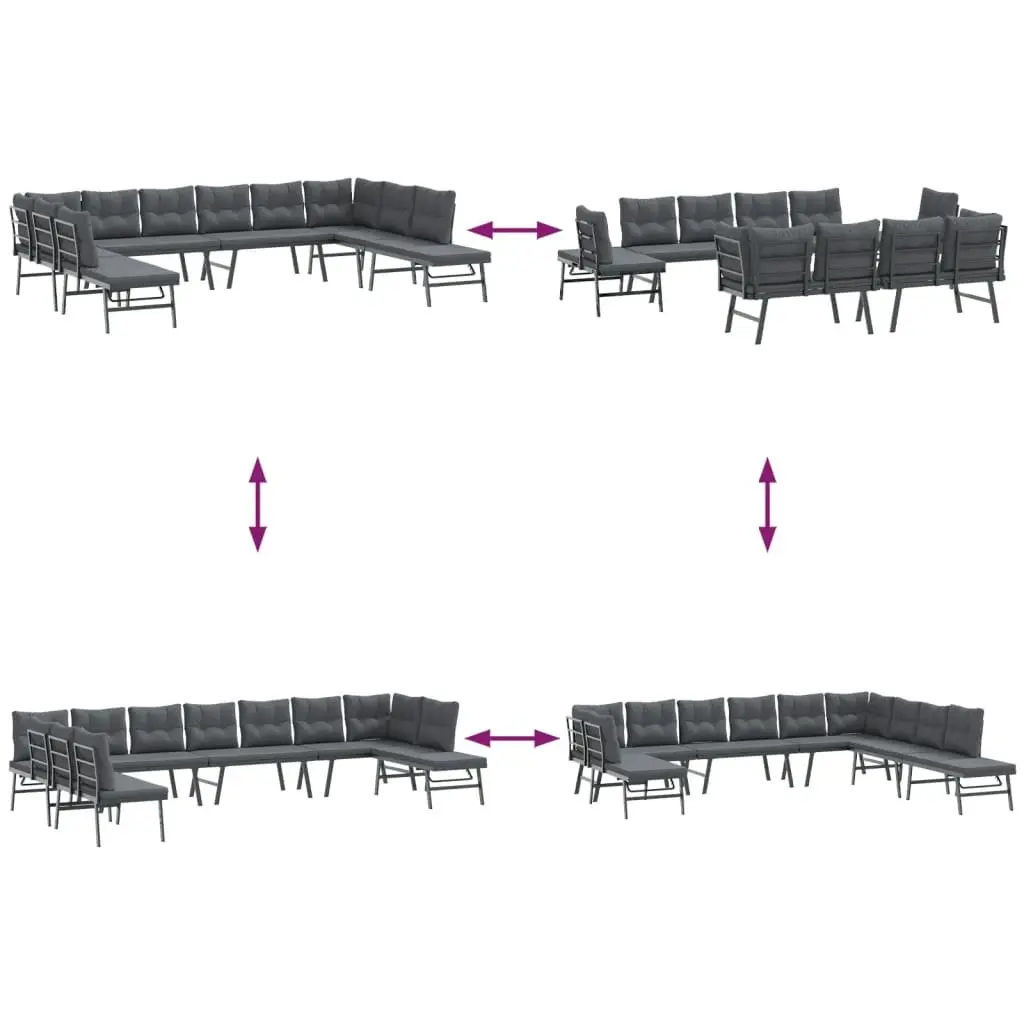 Garden Bench Set with Cushions Adjustable Lounger Function Outdoor Black 7 Pieces