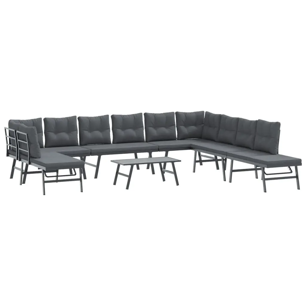 Outdoor Patio Furniture Set 6 Piece Cushioned Black Steel Frame Garden Bench