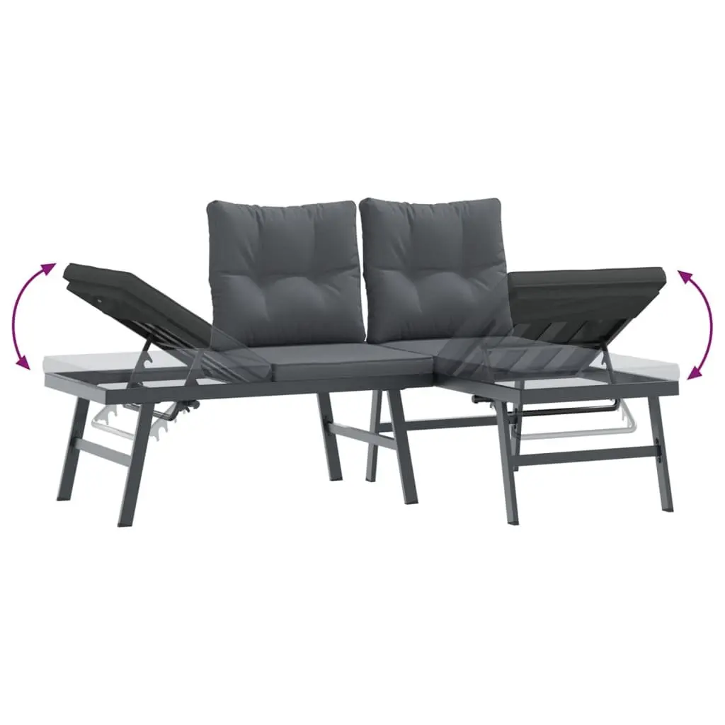 Outdoor Patio Furniture Set 6 Piece Cushioned Black Steel Frame Garden Bench