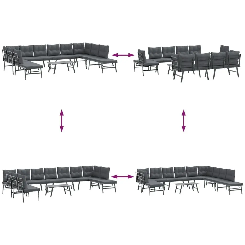 Outdoor Patio Furniture Set 6 Piece Cushioned Black Steel Frame Garden Bench