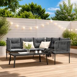 Reassuring Comfort: Black Steel Garden Sofa Set with Cushions