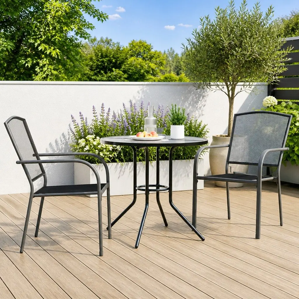 Stackable Garden Chair Set 3 Piece Anthracite Outdoor Furniture Patio