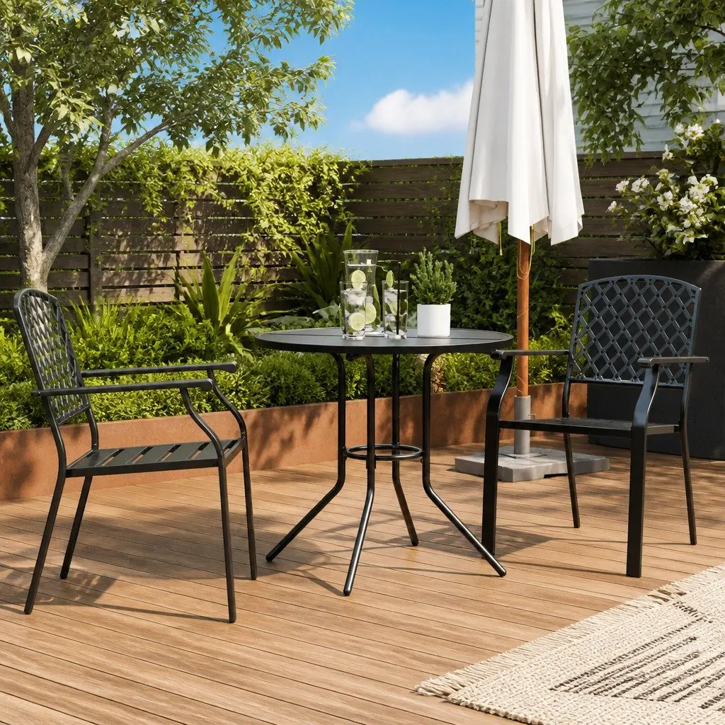 Stackable Garden Chair Set 3 Piece Bistro Style Anthracite Outdoor Indoor Seating