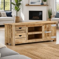 Reliable 110x30x40 cm TV Cabinet in Rough Mango Wood