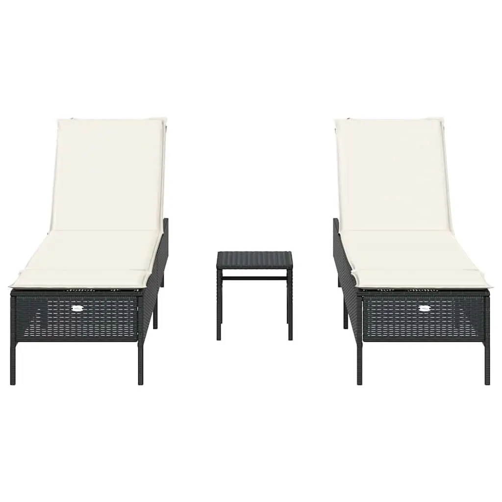 Outdoor Garden Furniture Adjustable Sun Lounger Set 3 Piece Black Poly Rattan