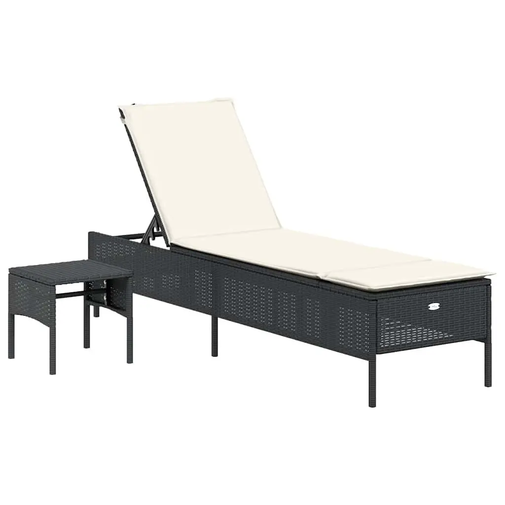 Outdoor Garden Furniture Adjustable Sun Lounger Set 3 Piece Black Poly Rattan