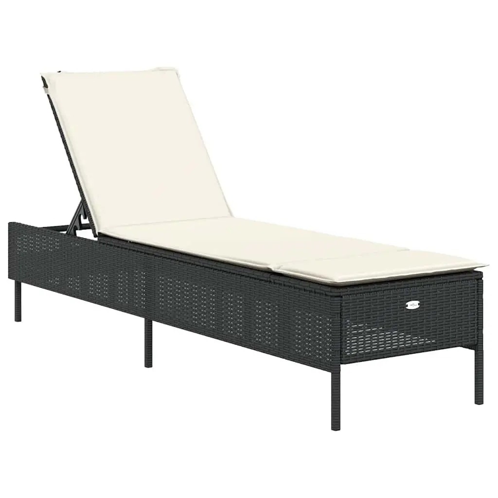 Outdoor Garden Furniture Adjustable Sun Lounger Set 3 Piece Black Poly Rattan
