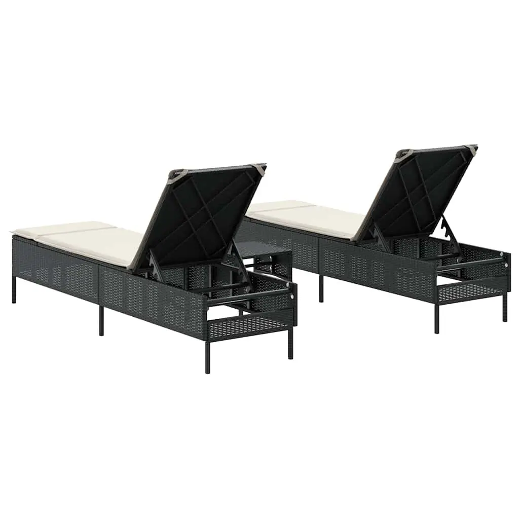 Outdoor Garden Furniture Adjustable Sun Lounger Set 3 Piece Black Poly Rattan