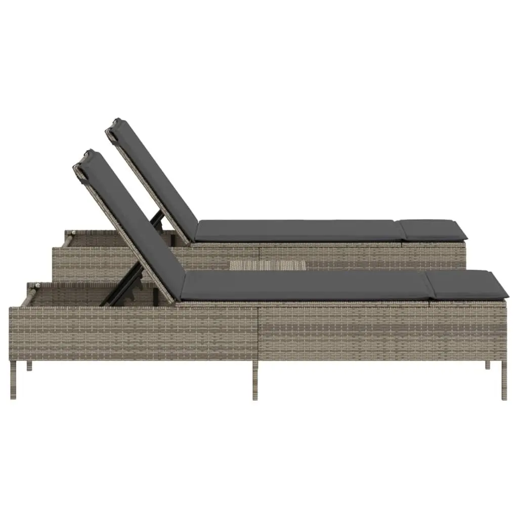 Sun Lounger Set Outdoor Seating 3 Piece Adjustable Backrest Grey