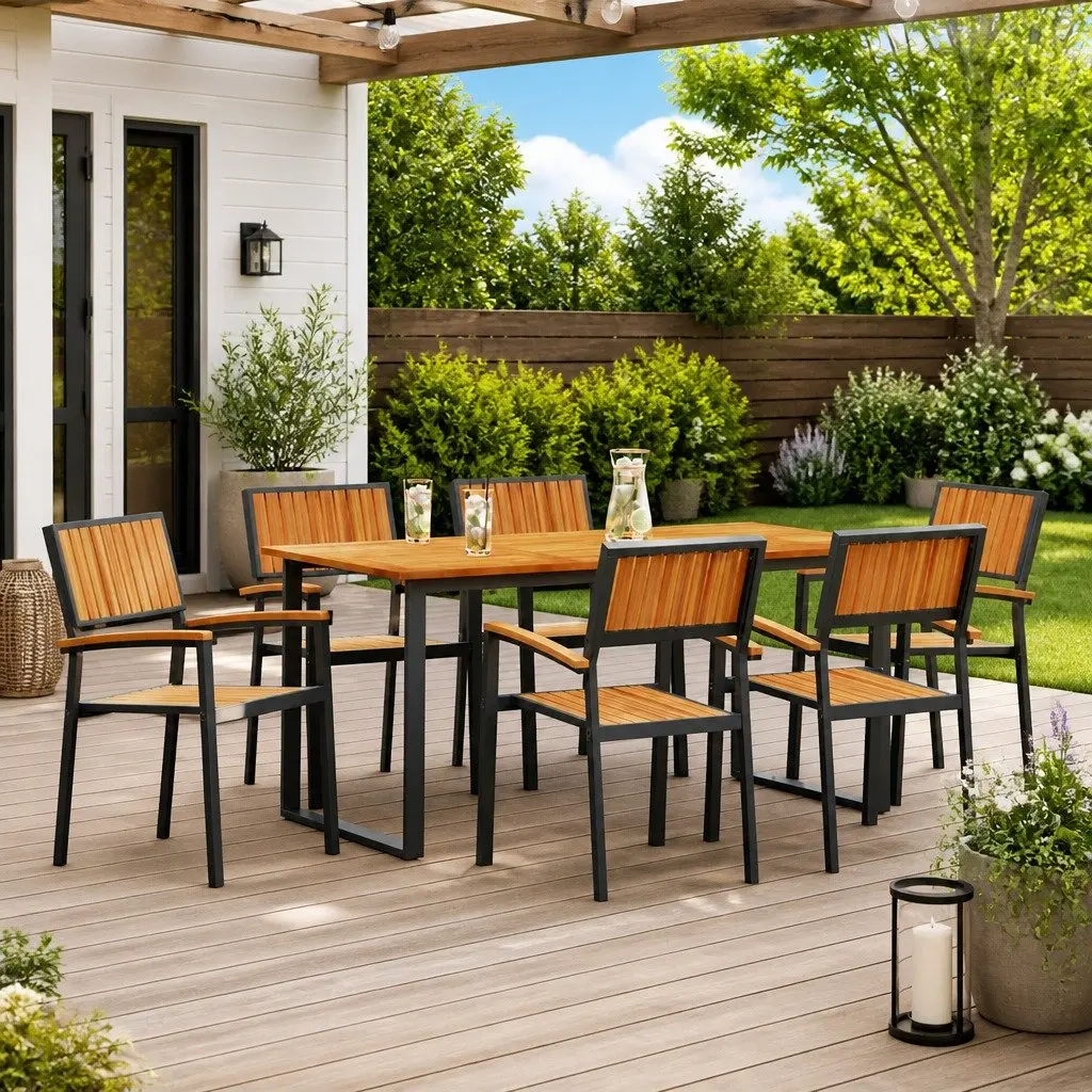 7-Piece Acacia Dining Set for Outdoor Use