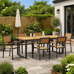 Garden Dining Set 7 Pieces Black Solid Acacia Wood Outdoor Table Chairs