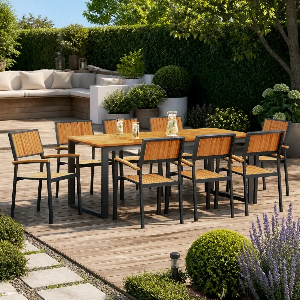 Garden Dining Set 9 Pieces Black Outdoor Table Chair Furniture Patio Seating