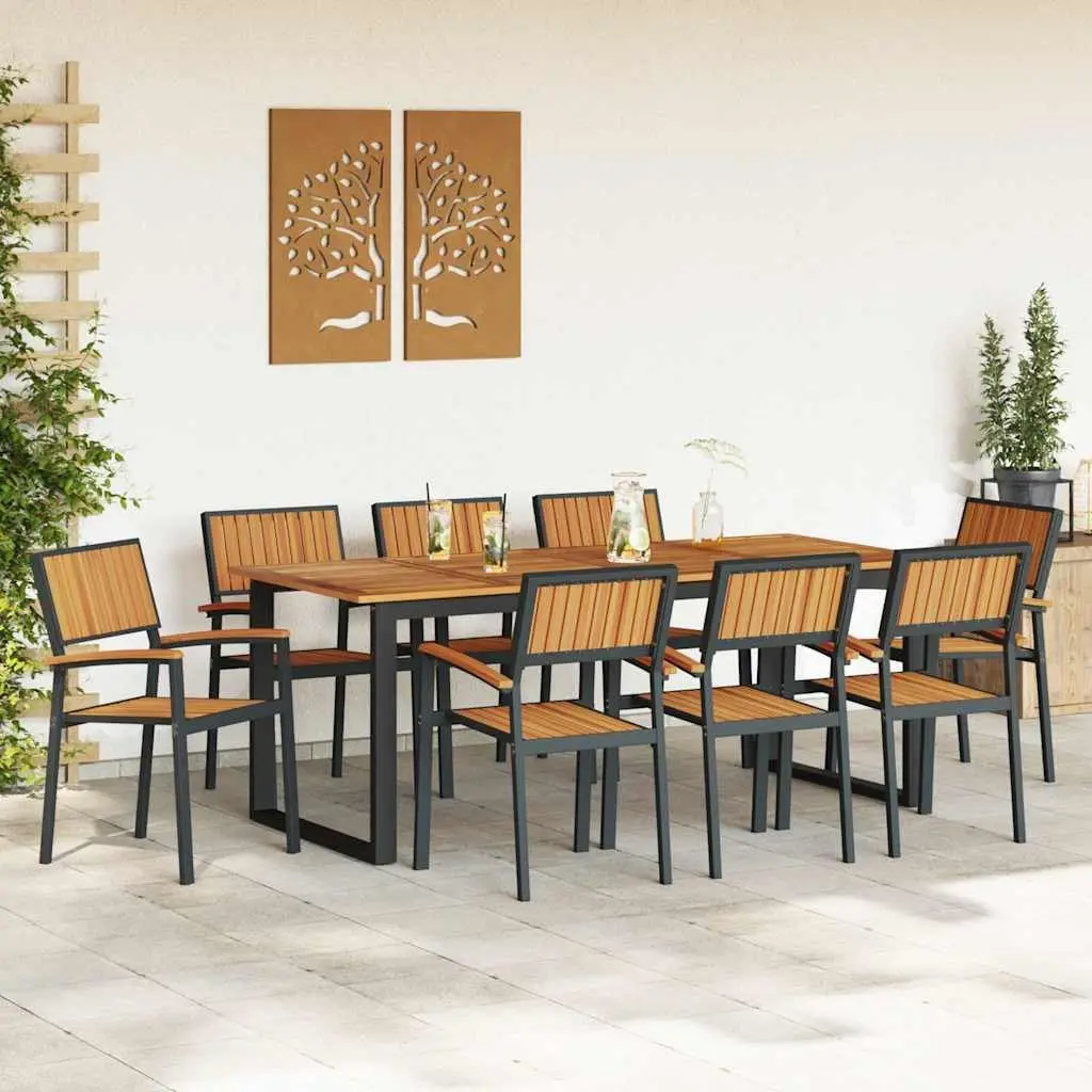 Garden Dining Set 9 Pieces Black Outdoor Table Chair Furniture Patio Seating