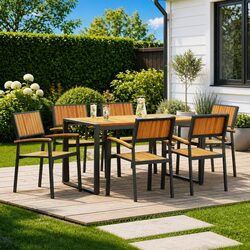 Comfortable 7 Piece Outdoor Dining Set in Black Acacia