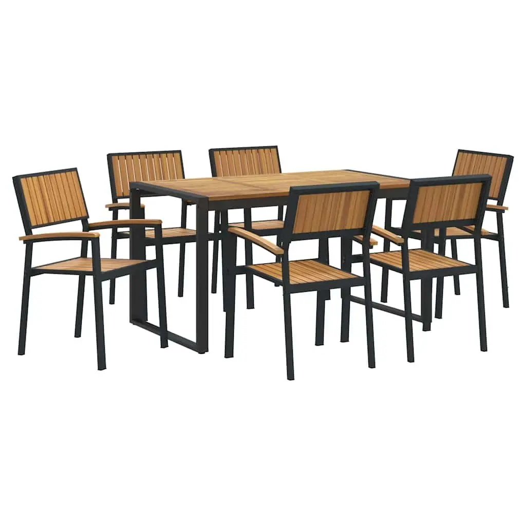 7 Piece Outdoor Dining Set in Black Acacia