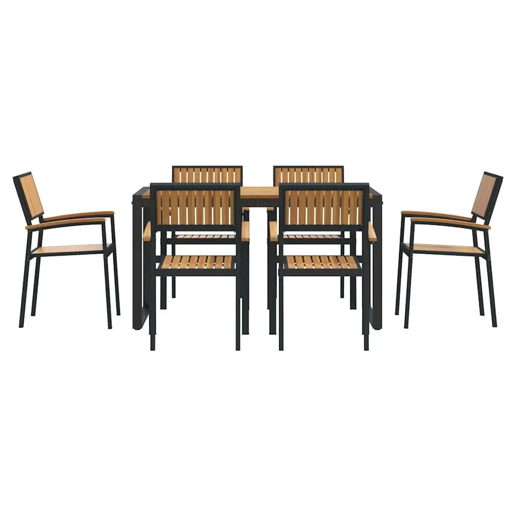 7 Piece Outdoor Dining Set in Black Acacia