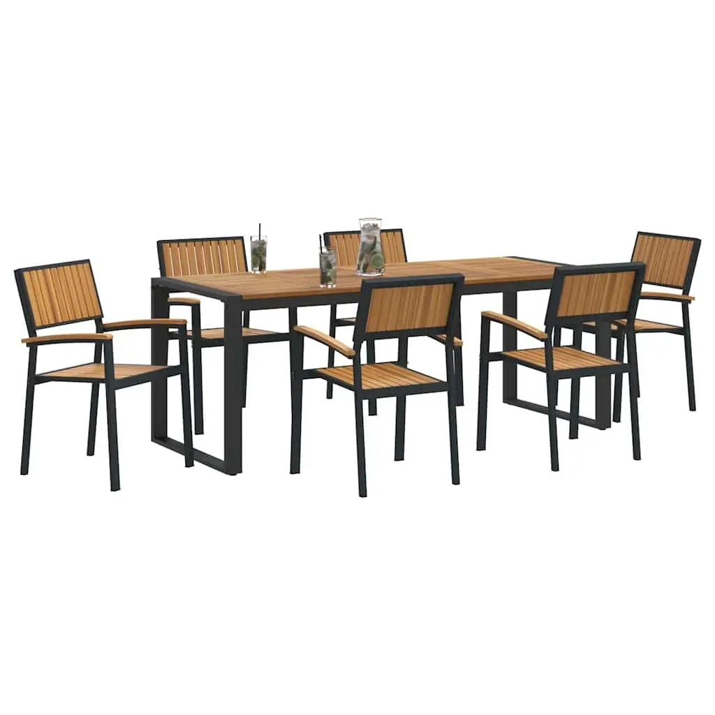 Garden Dining Set 7 Pieces Black Rectangular Outdoor Table Chair Patio Furniture
