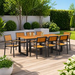 Durable Brown Acacia Wood Chairs Set of 8 for Outdoor