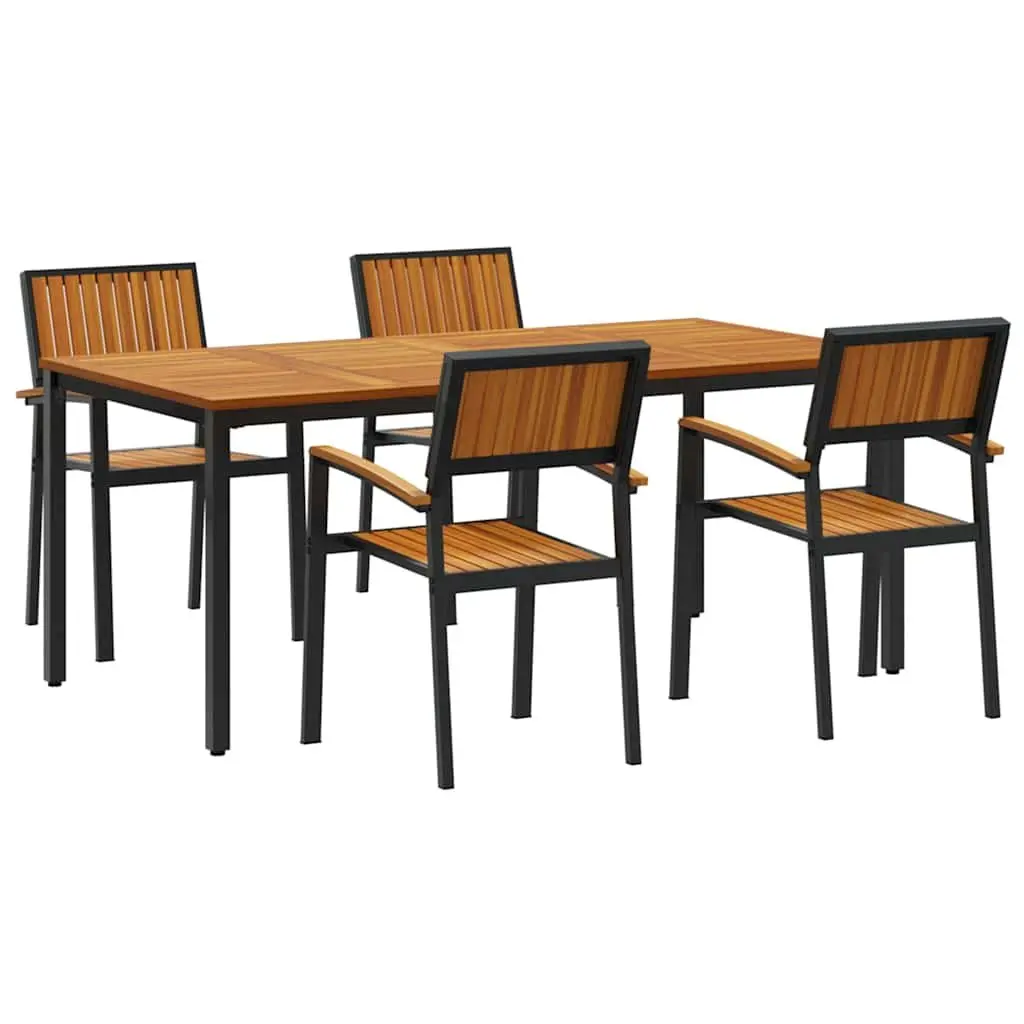 Garden Dining Set 5 Piece Outdoor Table Chairs Black Wood Patio Furniture