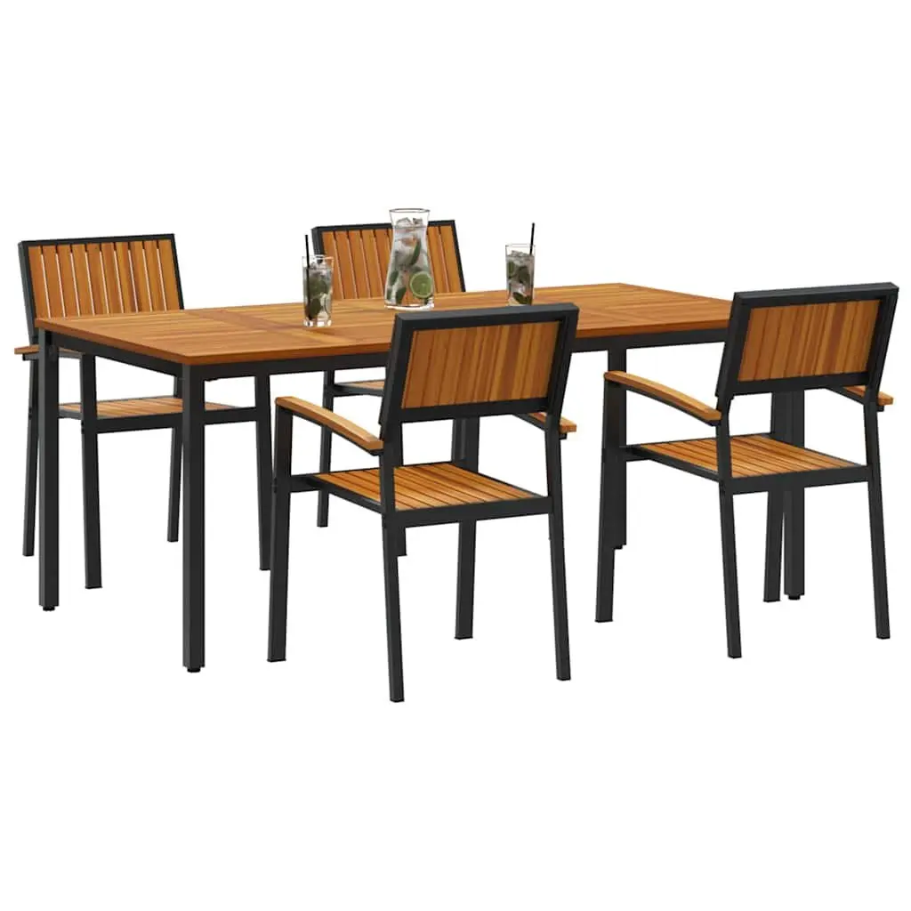 Garden Dining Set 5 Piece Outdoor Table Chairs Black Wood Patio Furniture