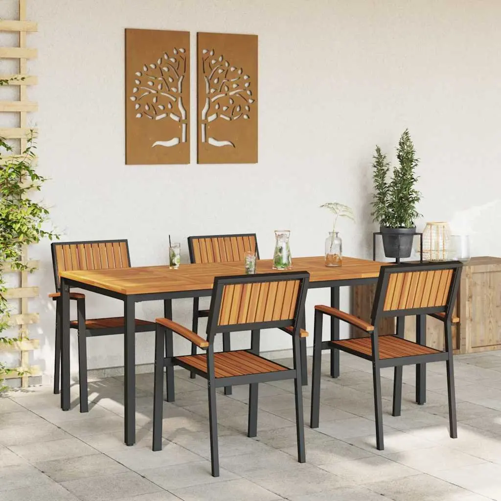 Garden Dining Set 5 Piece Outdoor Table Chairs Black Wood Patio Furniture