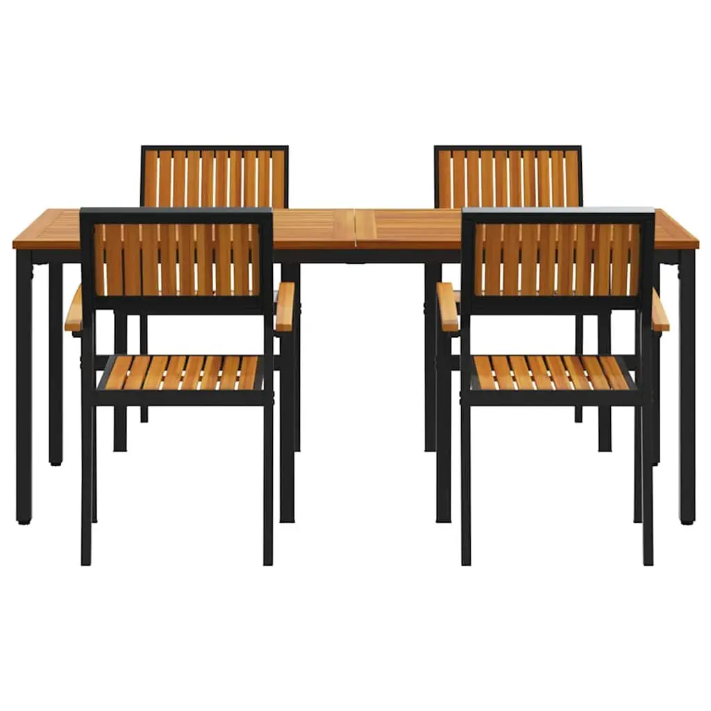 Garden Dining Set 5 Piece Outdoor Table Chairs Black Wood Patio Furniture