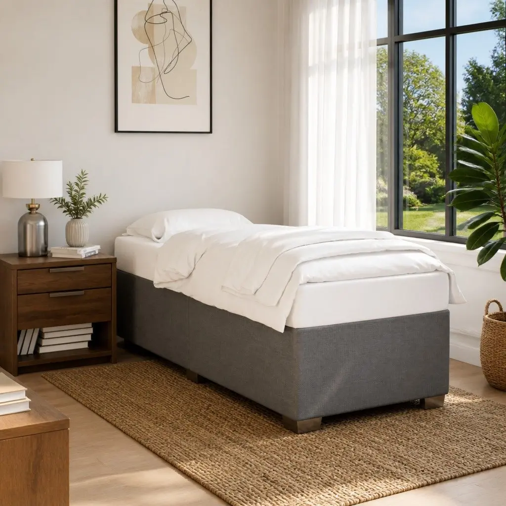 Bed Frame Grey Fabric Slatted Base 90x190 cm