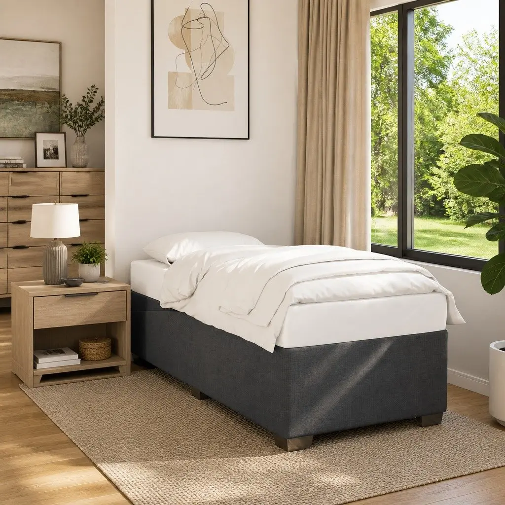 King Single Bed Frame Dark Grey Fabric Bedroom Furniture