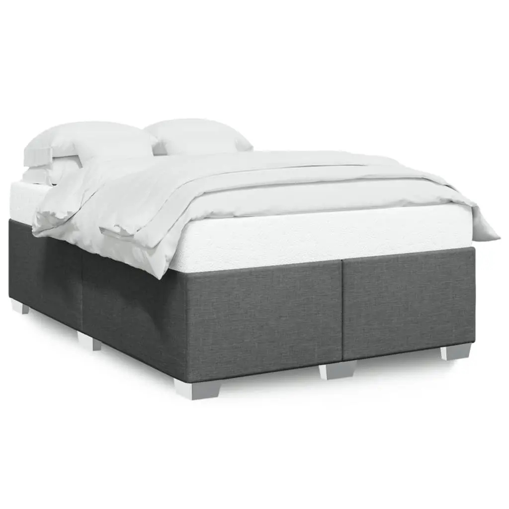 Double Bed Frame Grey Fabric Upholstered Slats Support Bedroom Furniture