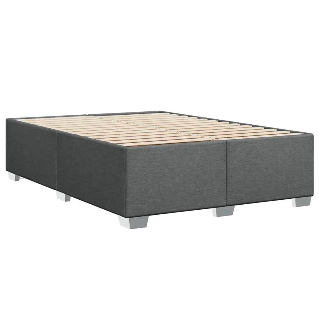 Double Bed Frame Grey Fabric Upholstered Slats Support Bedroom Furniture