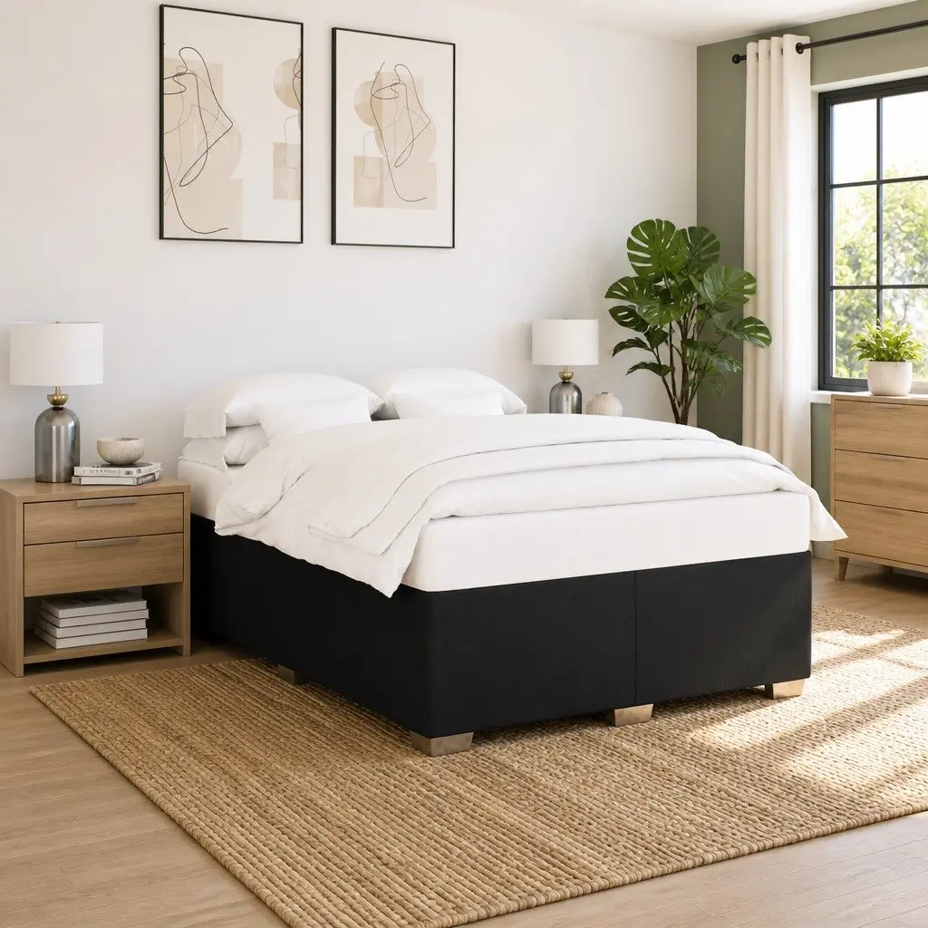 Black Queen Bed Frame with Soft Upholstery