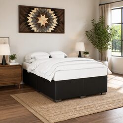 Comfortable and Durable Queen Bed Frame in Black Faux Leather
