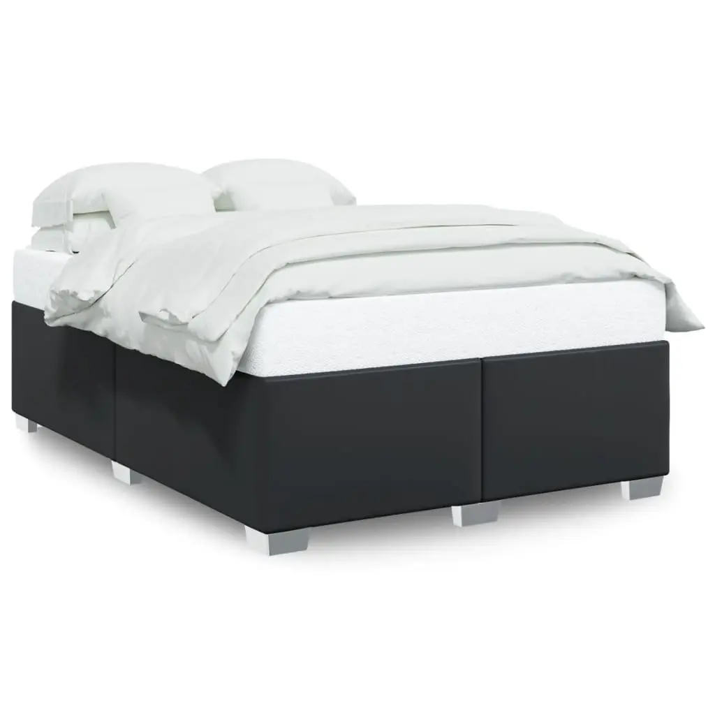 Black Faux Leather Queen Bed Frame with Slat Support for Bedroom Furniture