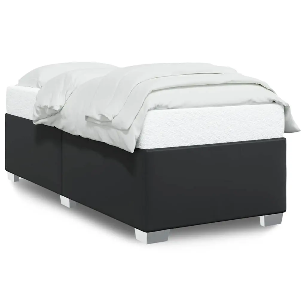 King Single Bed Frame Black Faux Leather Slats Support