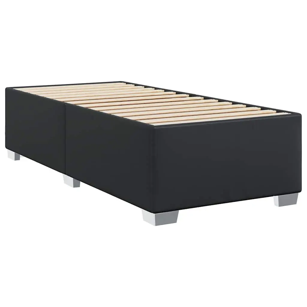King Single Bed Frame Black Faux Leather Slats Support