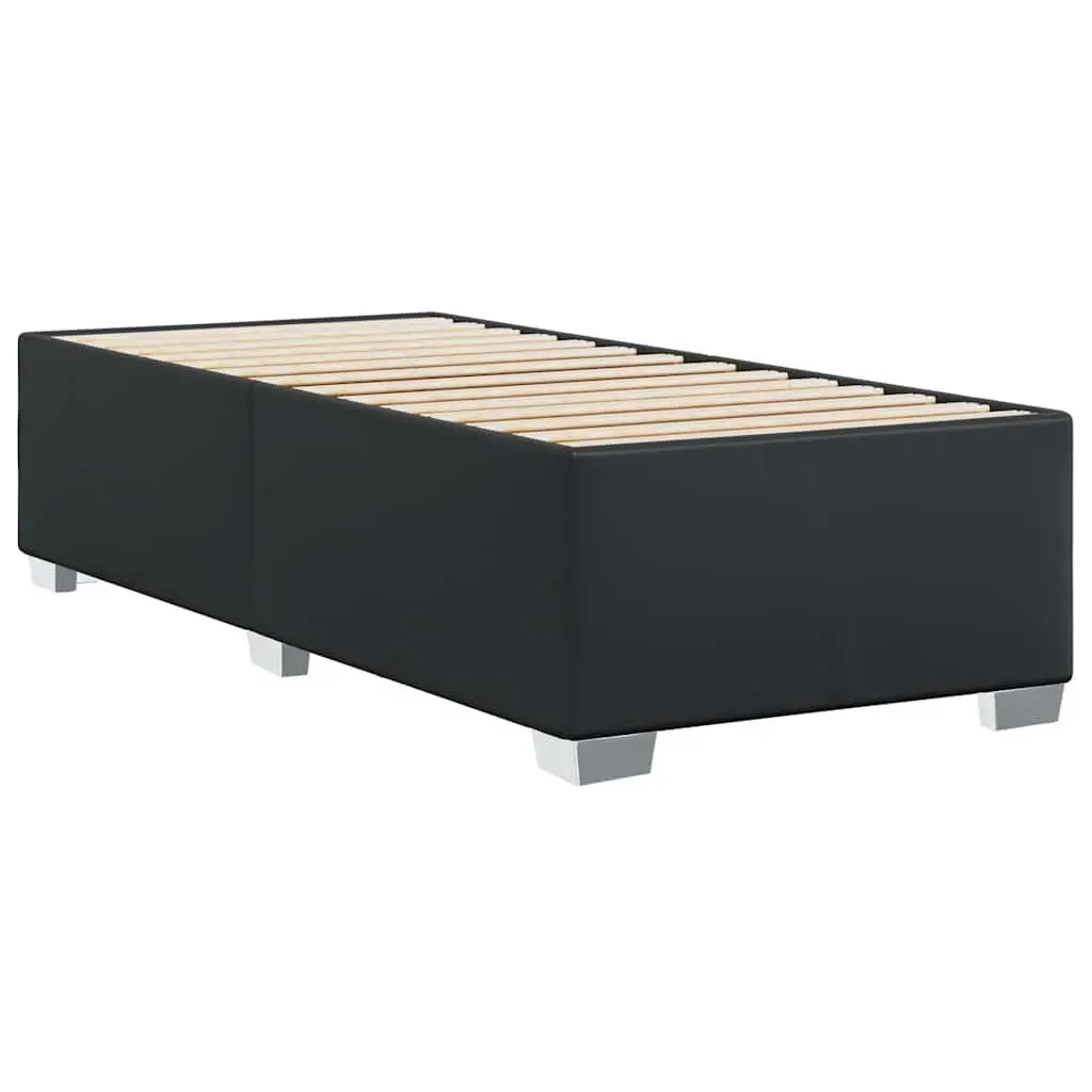 King Single Bed Frame Black Faux Leather Slats Support