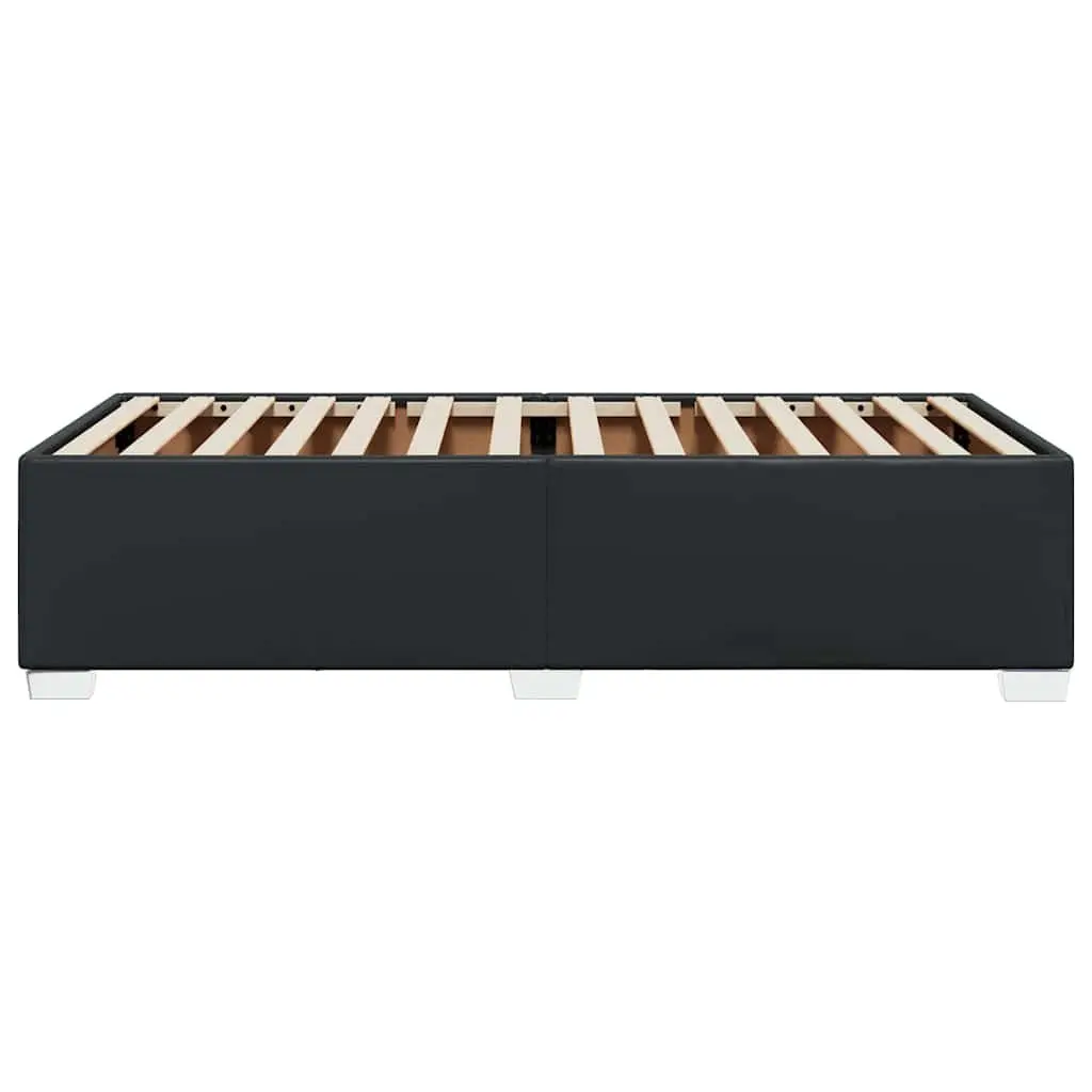 King Single Bed Frame Black Faux Leather Slats Support