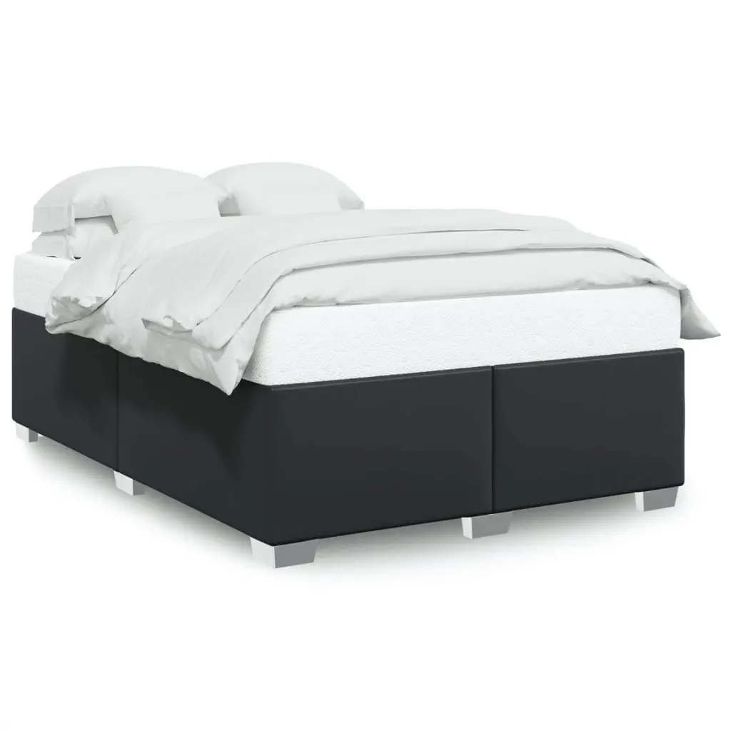 Double Bed Frame Black Faux Leather Slat Support